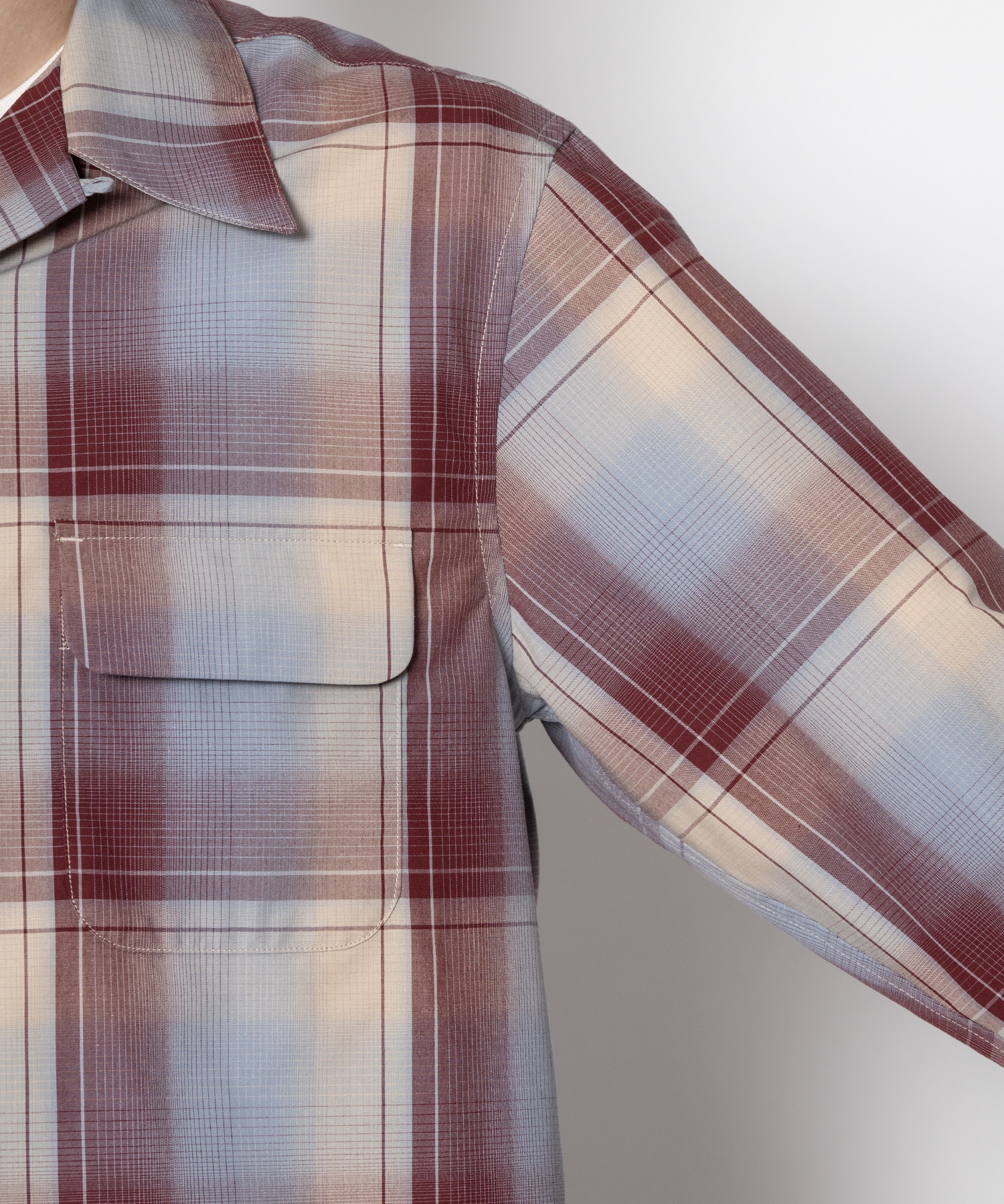 OMBRE PLAID OPEN COLLAR BLOUSE SUGARHILL