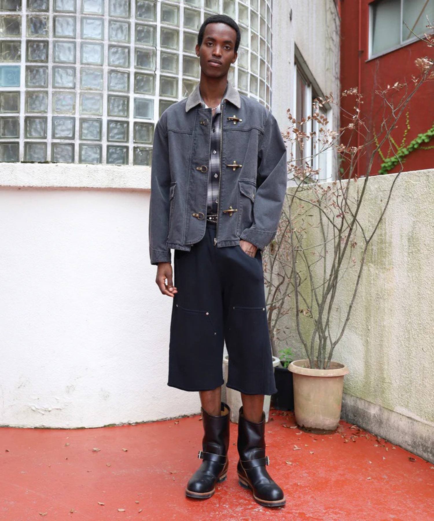 CHECK OPEN COLLAR SHIRT JieDa