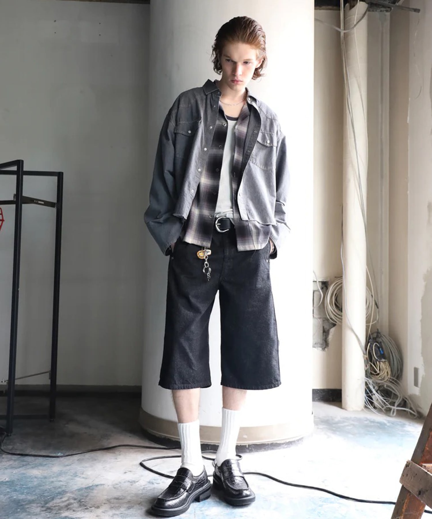 CHECK OPEN COLLAR SHIRT JieDa