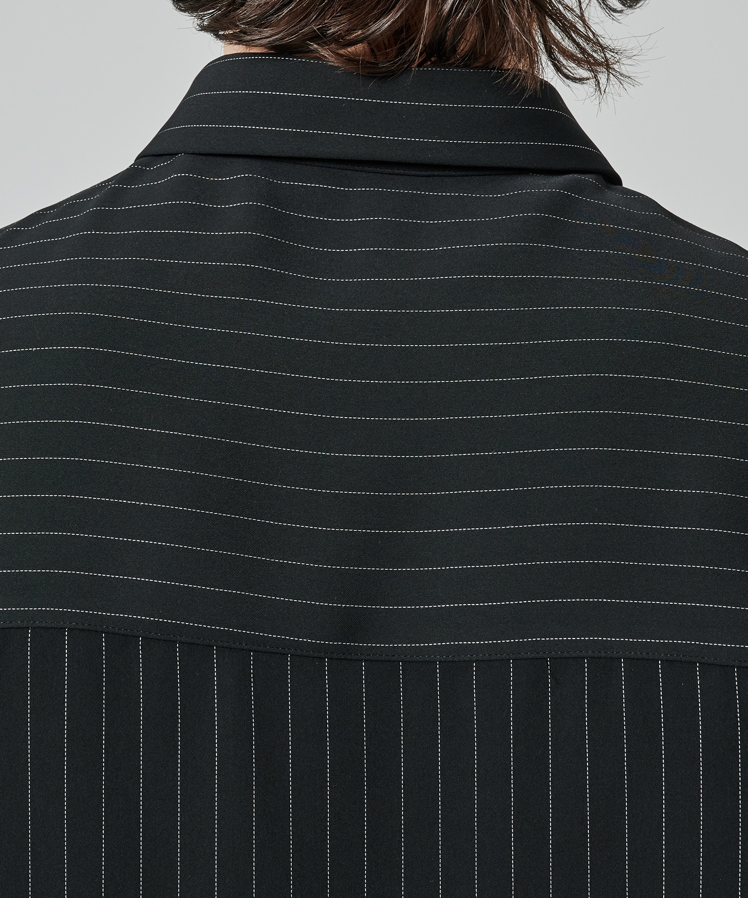 Double Satin Stripe Bow Tie Short Sleeve Shirt CULLNI