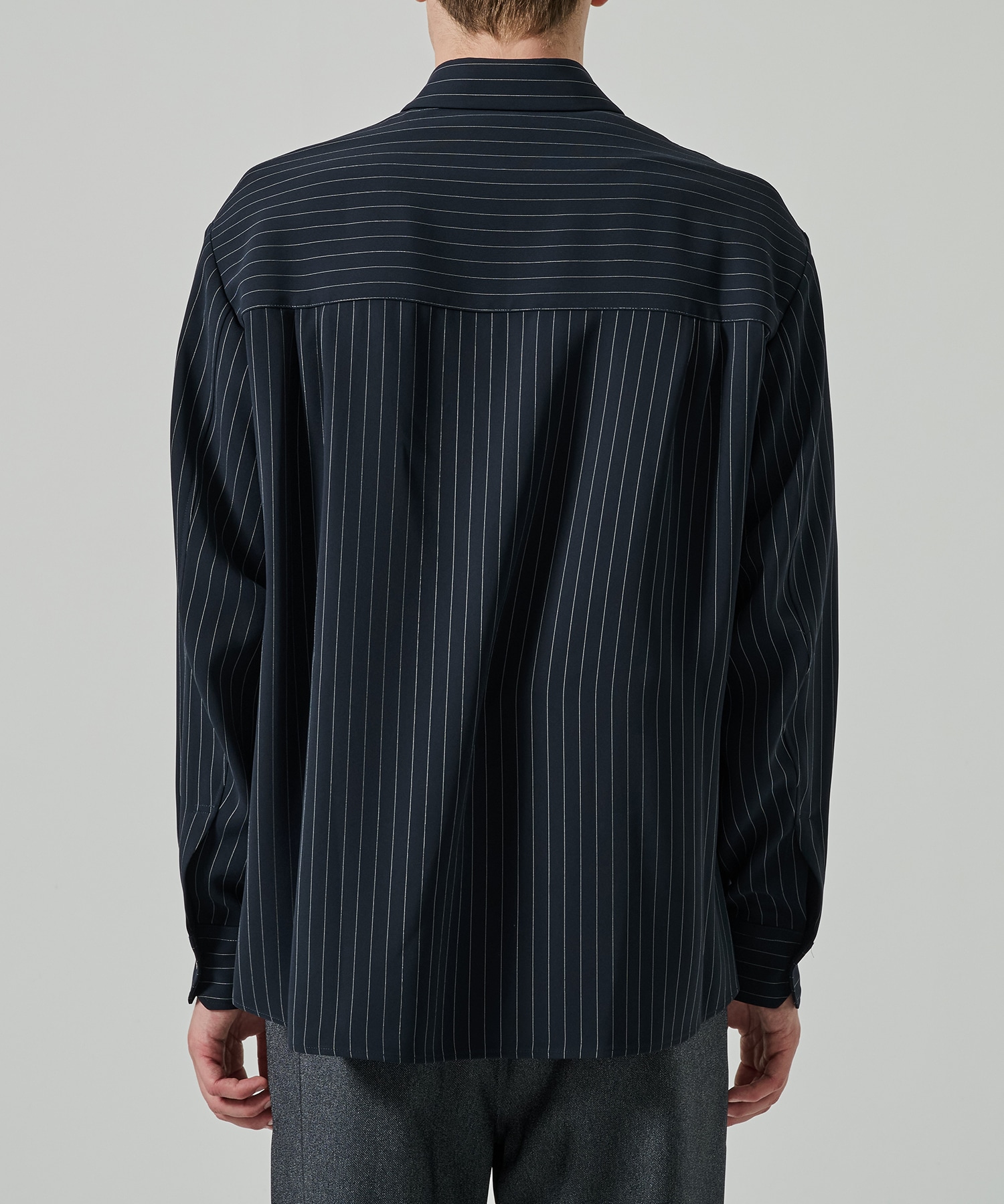 Stripe Double Cloth Zip Up L/S Shirt CULLNI