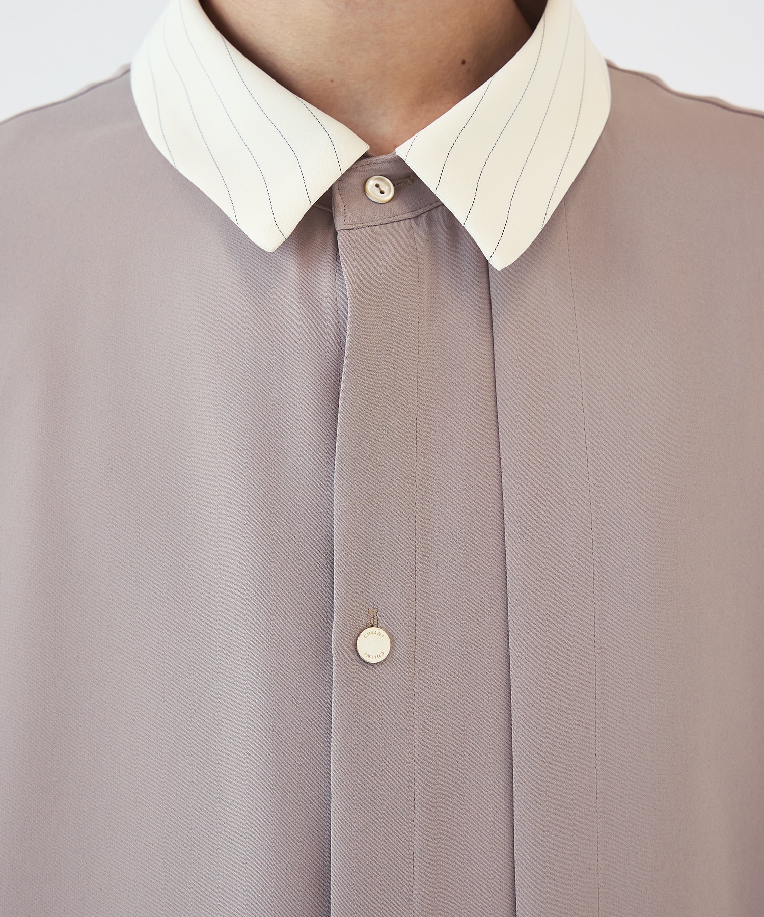Stripe Collar Double Cloth Asymmetrical Layered Shirt CULLNI