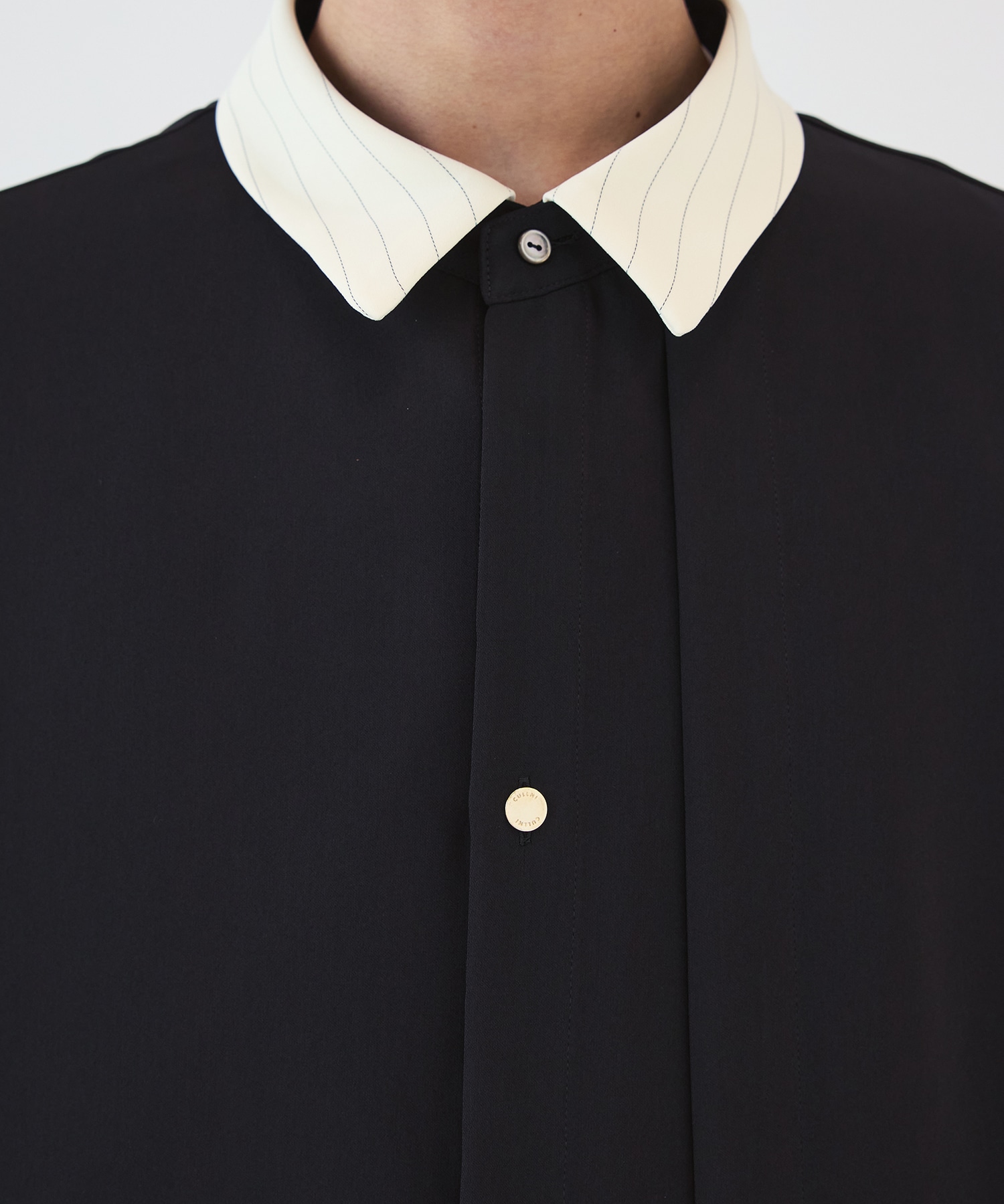 Stripe Collar Double Cloth Asymmetrical Layered Shirt CULLNI