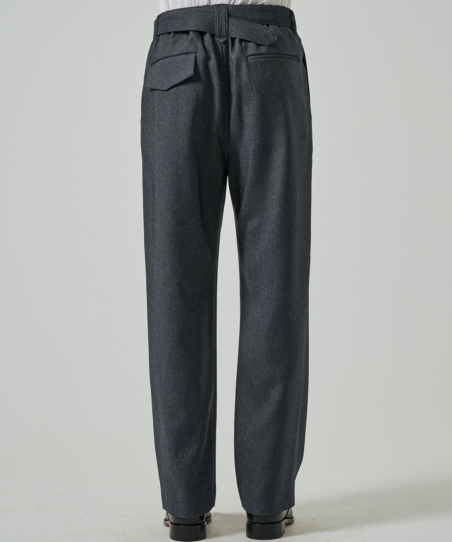 Faux Denim 1Tuck Semi Wide Pants with Long Belt CULLNI