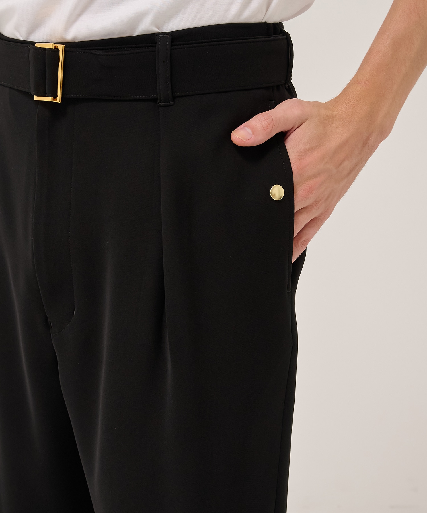 Double Cloth Twill 1Tuck Semi Wide Pants with Long Belt CULLNI