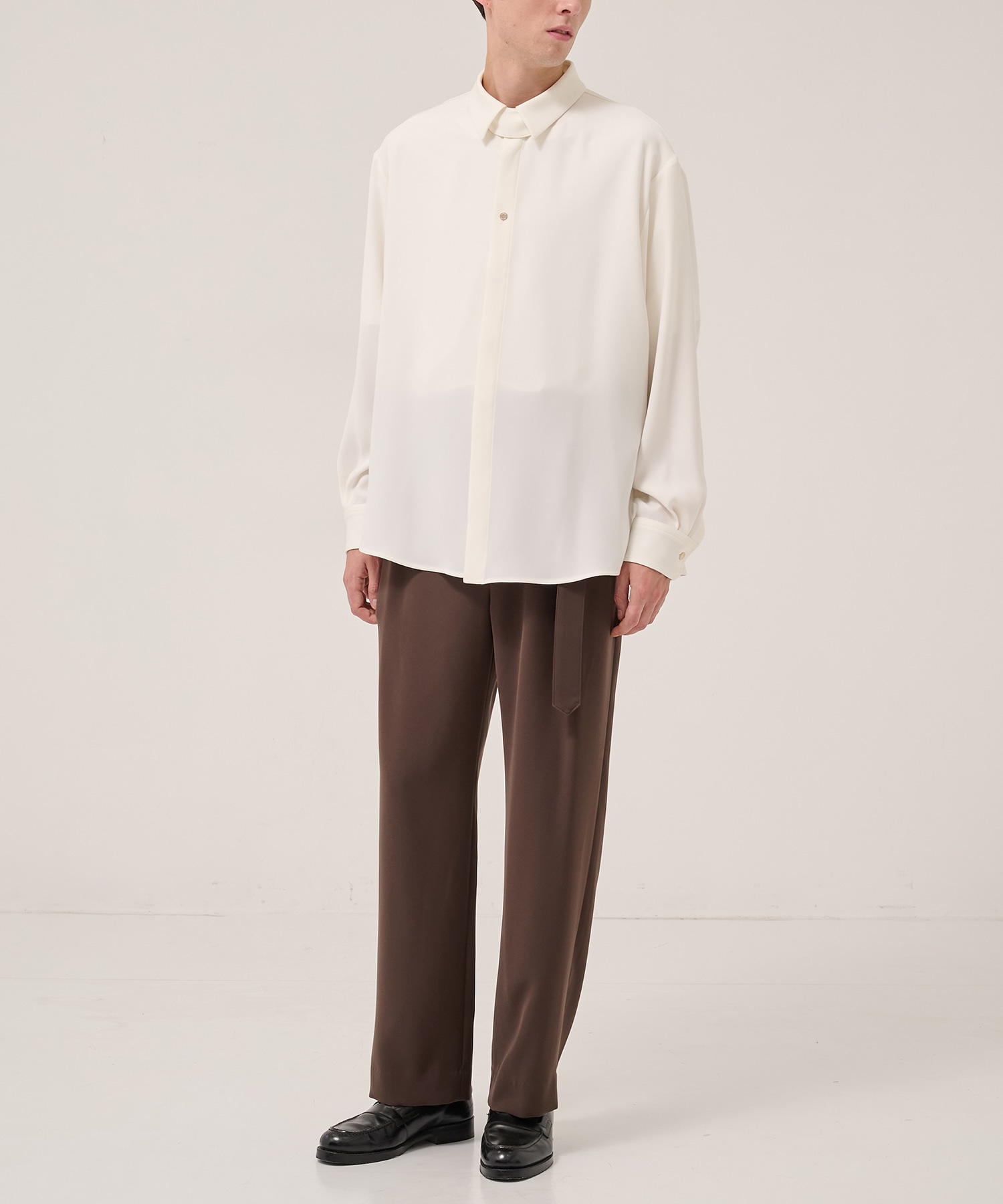 Double Cloth Twill 1Tuck Semi Wide Pants with Long Belt CULLNI