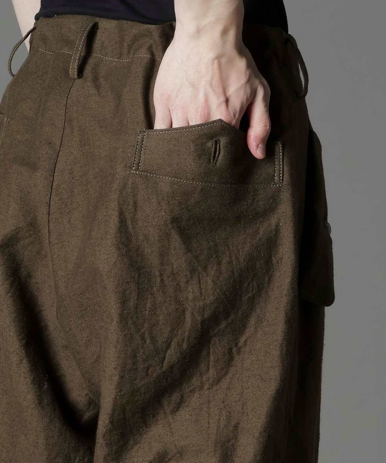 COTTON FLAX MOLESKIN POCKET SLIM PANTS GroundY