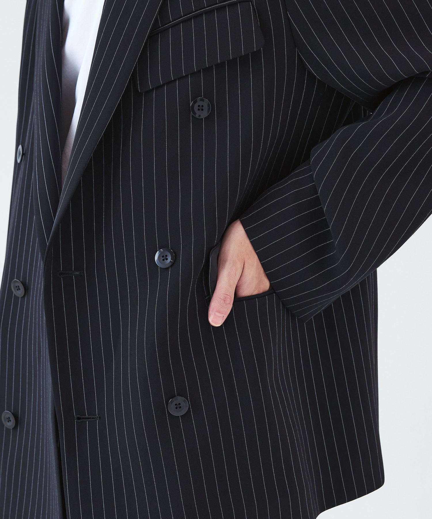 Stripe Double Cloth Slant Belt Tailored Jacket CULLNI