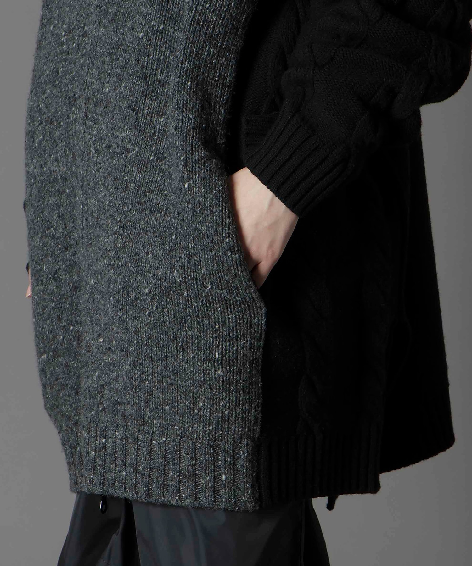 FINE MERINO WOOL CABLE SWITCH UNBALANCE HOODIE GroundY