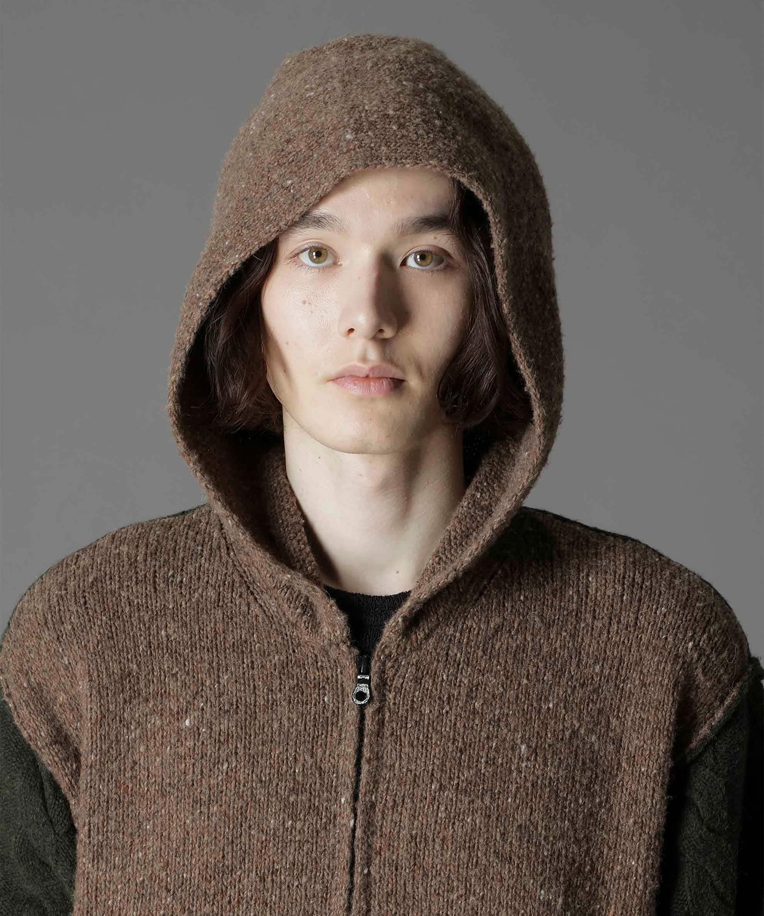 FINE MERINO WOOL CABLE SWITCH UNBALANCE HOODIE GroundY