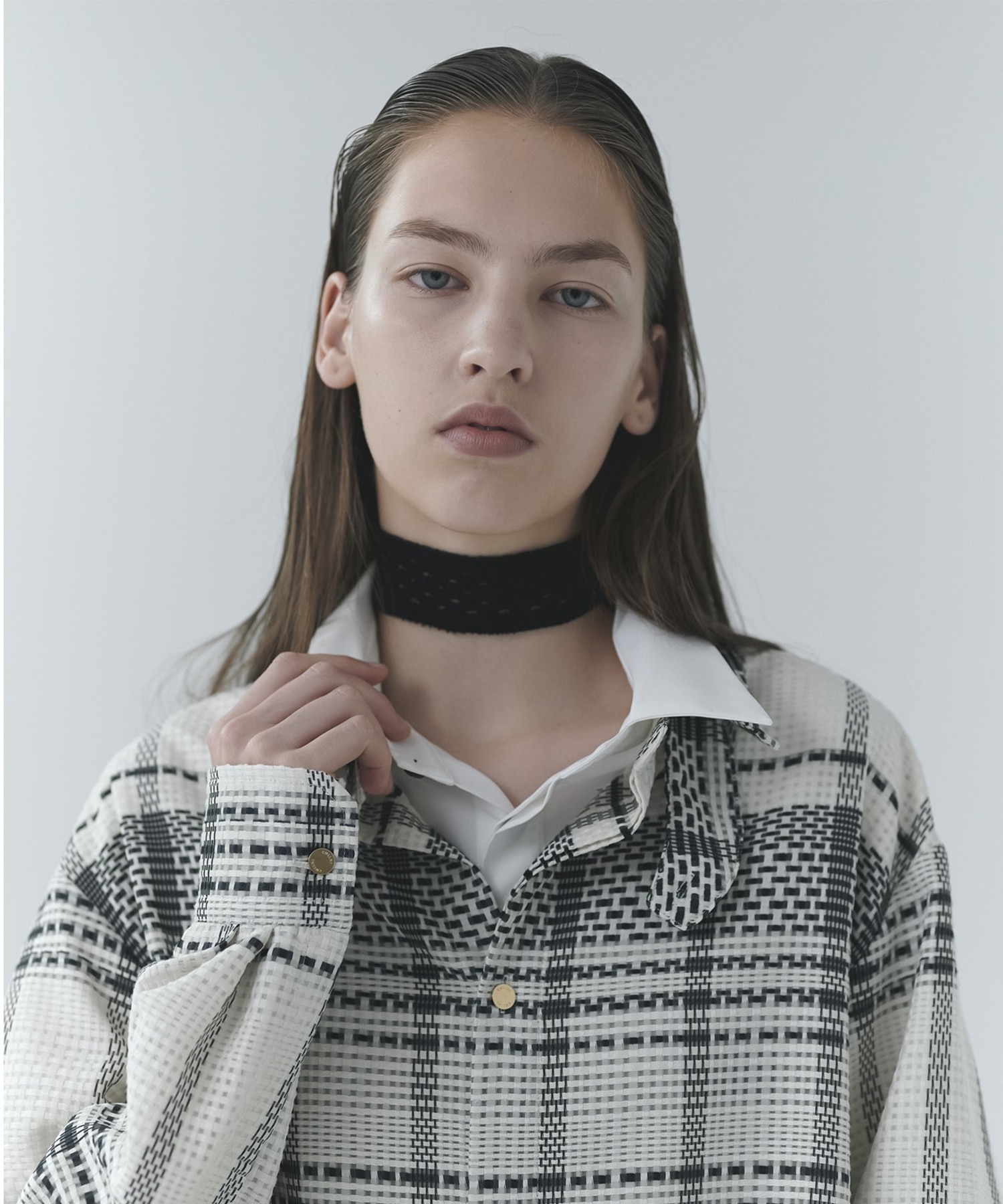 Sheer Tile Check Chin Tab Shirt CULLNI