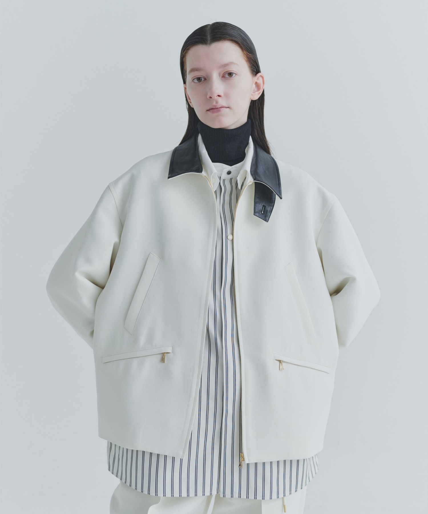 Structuerd Twill Double Cloth Leather Collar Blouson CULLNI