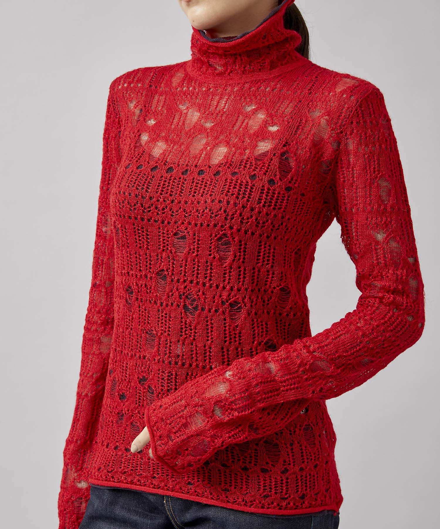 mohair lace knitting high neck pullover｜STUDIOUS