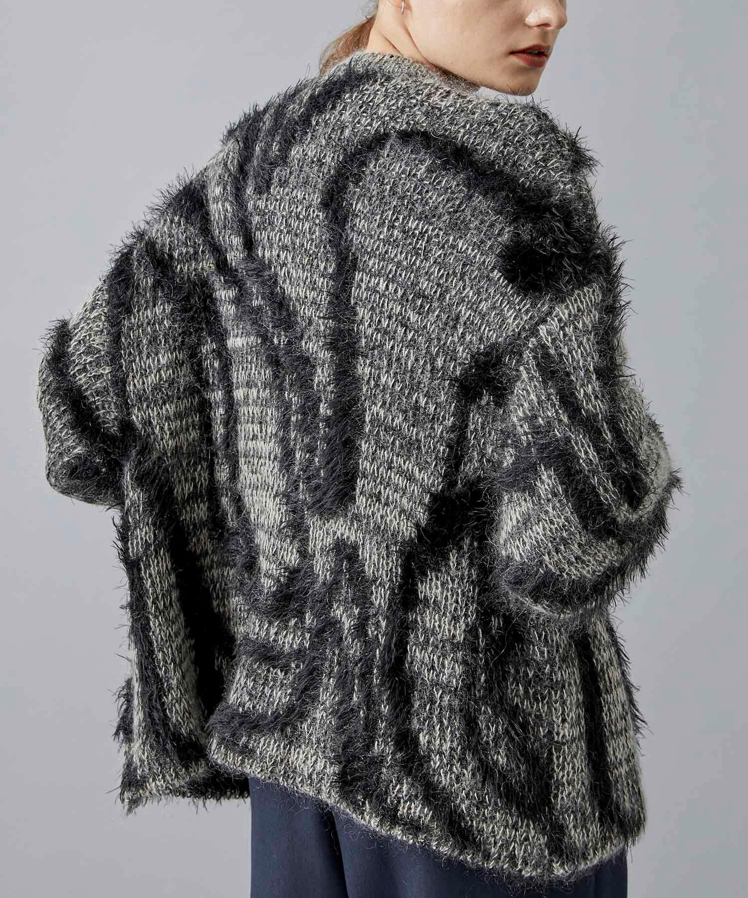 〈別注〉Fur Jaquard Knit Cardigan EBONY