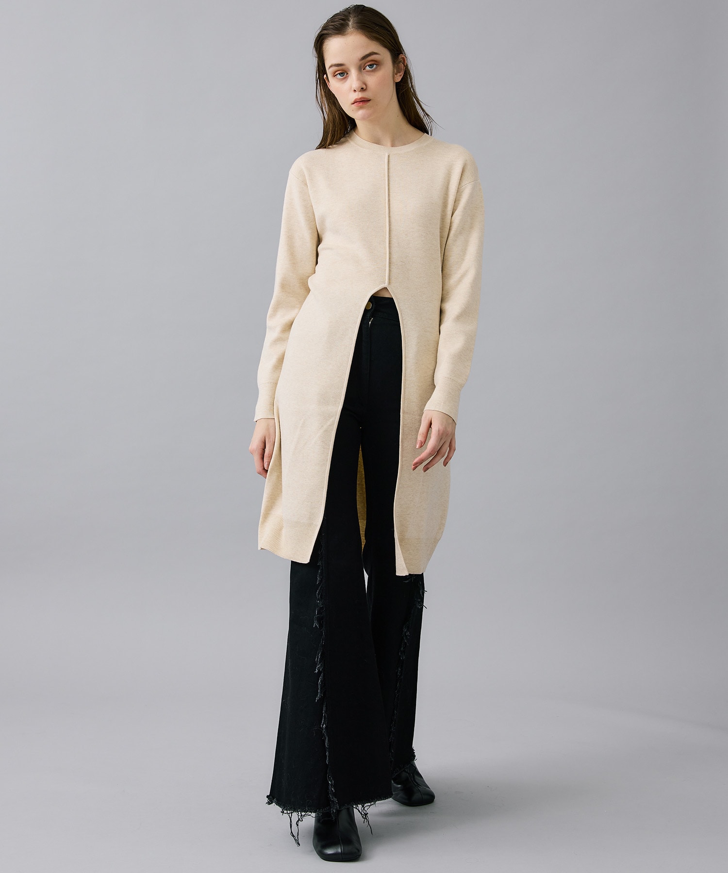 MILITARY SLIT LONG KNIT TOPS(1 IVORY): CLANE: WOMENS｜ STUDIOUS