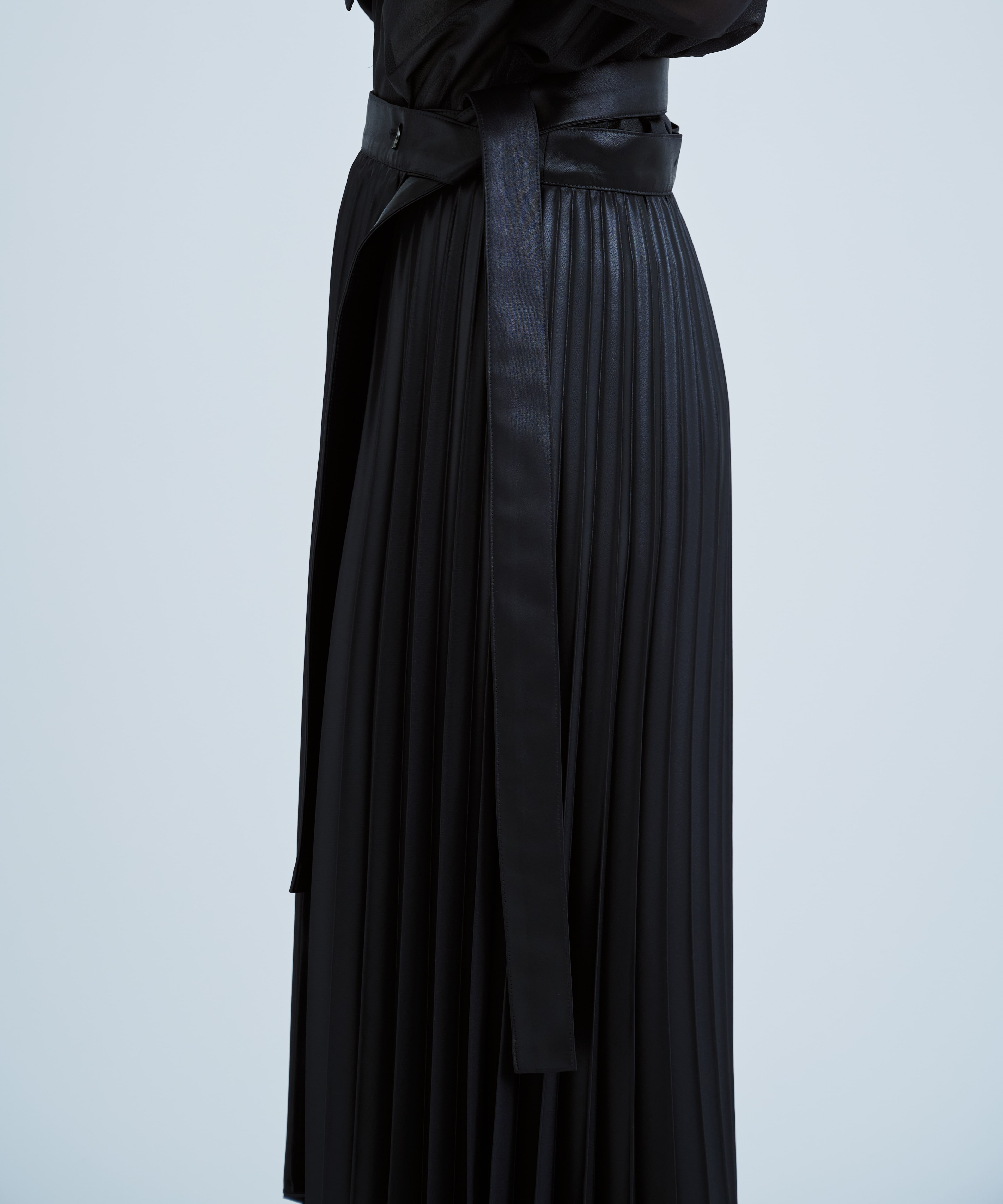 Leather Like Wrap Pleats Skirt(FREE BLACK): STUDIOUS: WOMENS