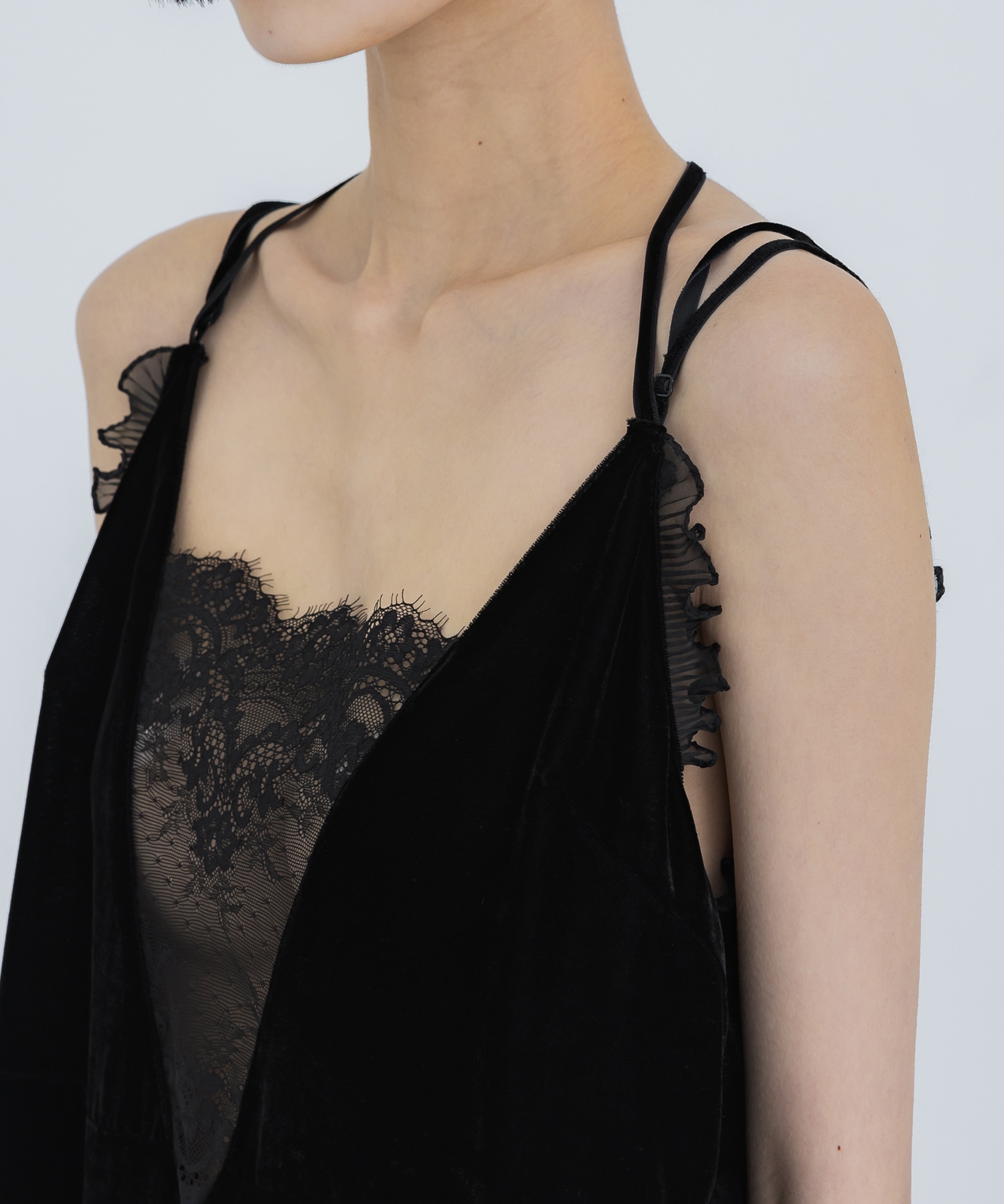 別注 black lace velour camisole dress tanakadaisuke