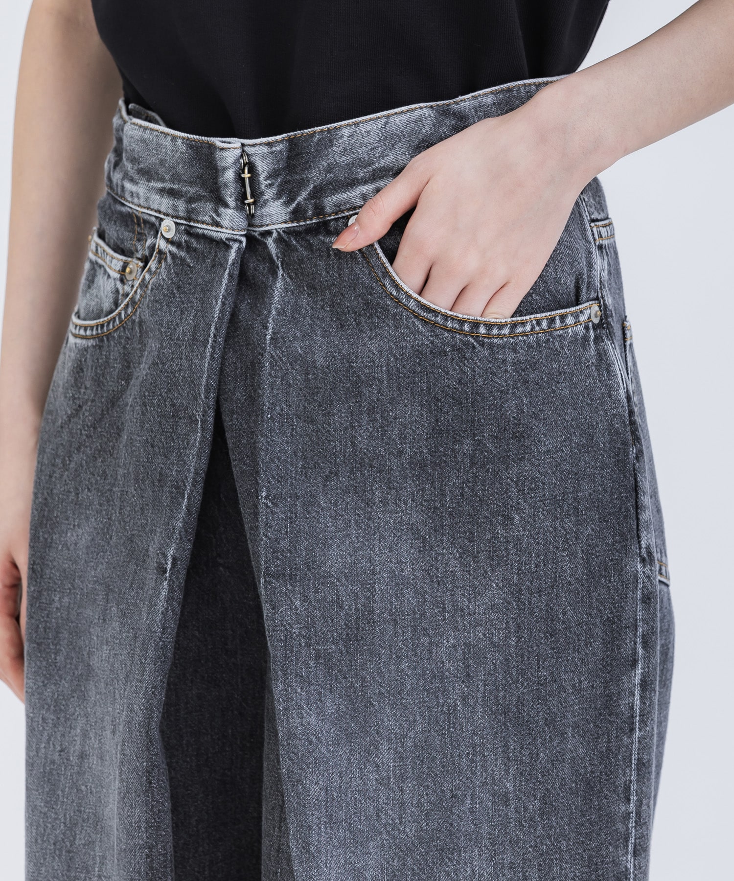 WASHED DENIM WIDE PANTS (SHORT LENGTH) JOHN LAWRENCE SULLIVAN