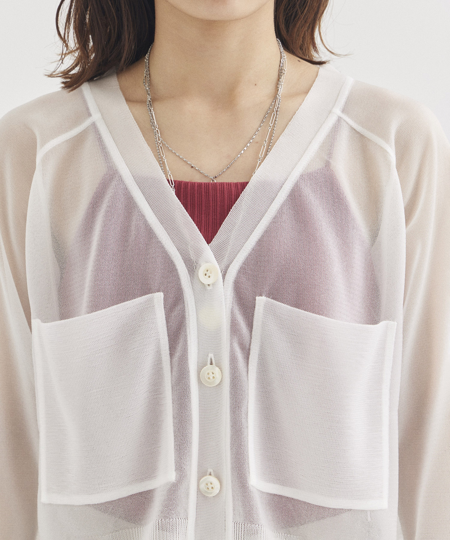 V-Neck Sheer Knit Cardigan STUDIOUS