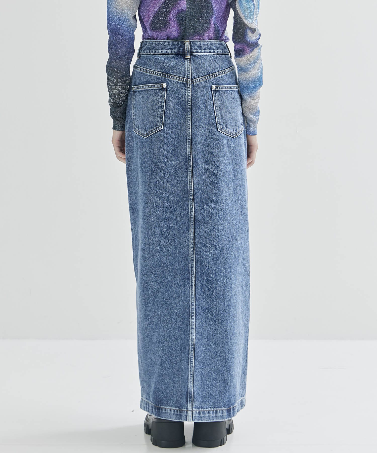 WASHED DENIM ZIPPED LONG SKIRT JOHN LAWRENCE SULLIVAN