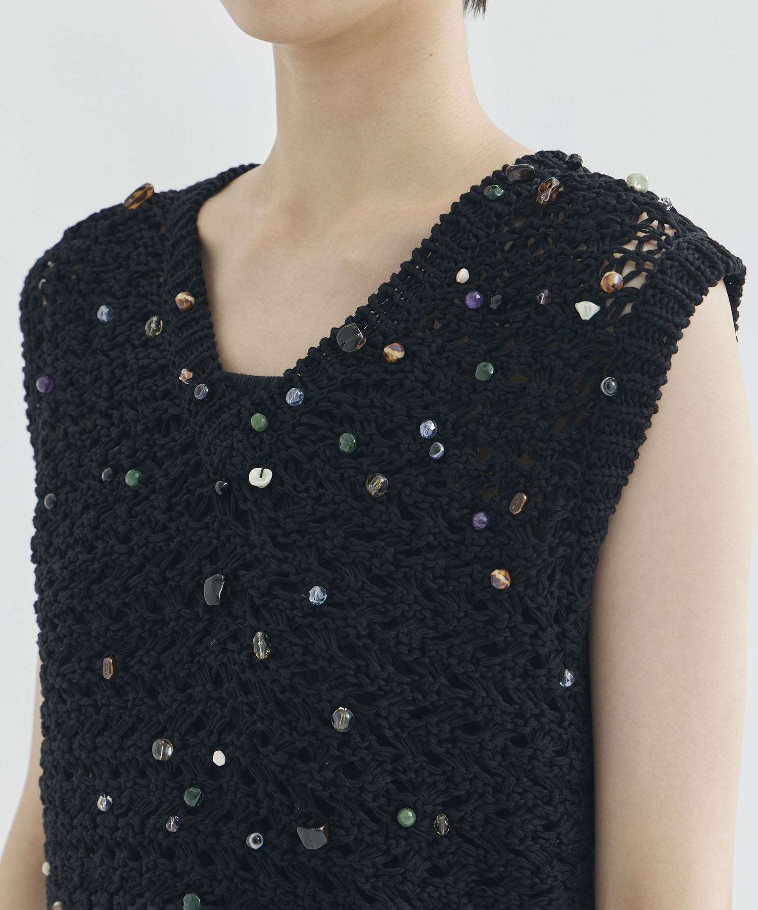 Gerda glass beads&ores knit PO BK AKIRANAKA