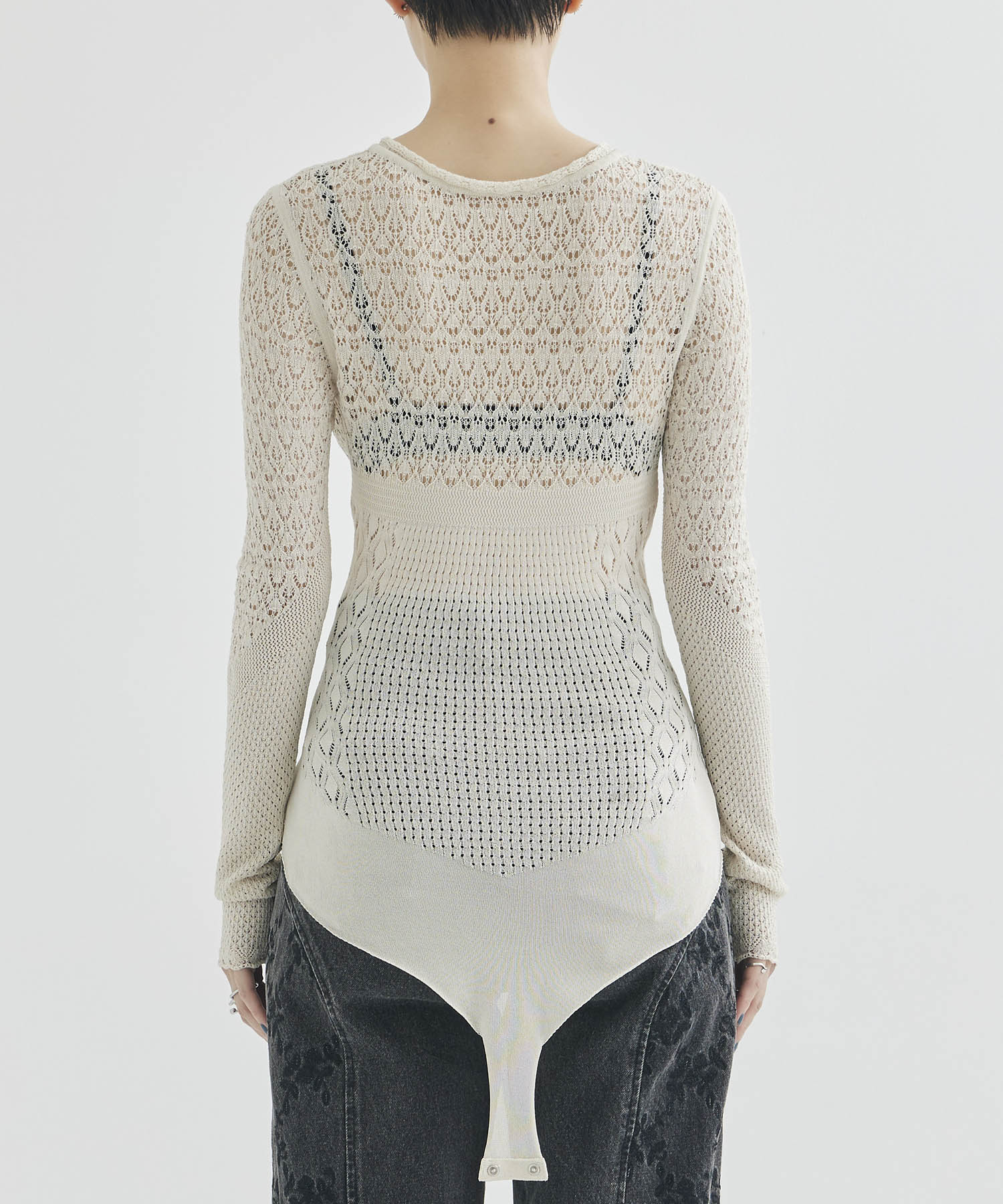 LACE KNIT V-NECK BODYSUITS FETICO