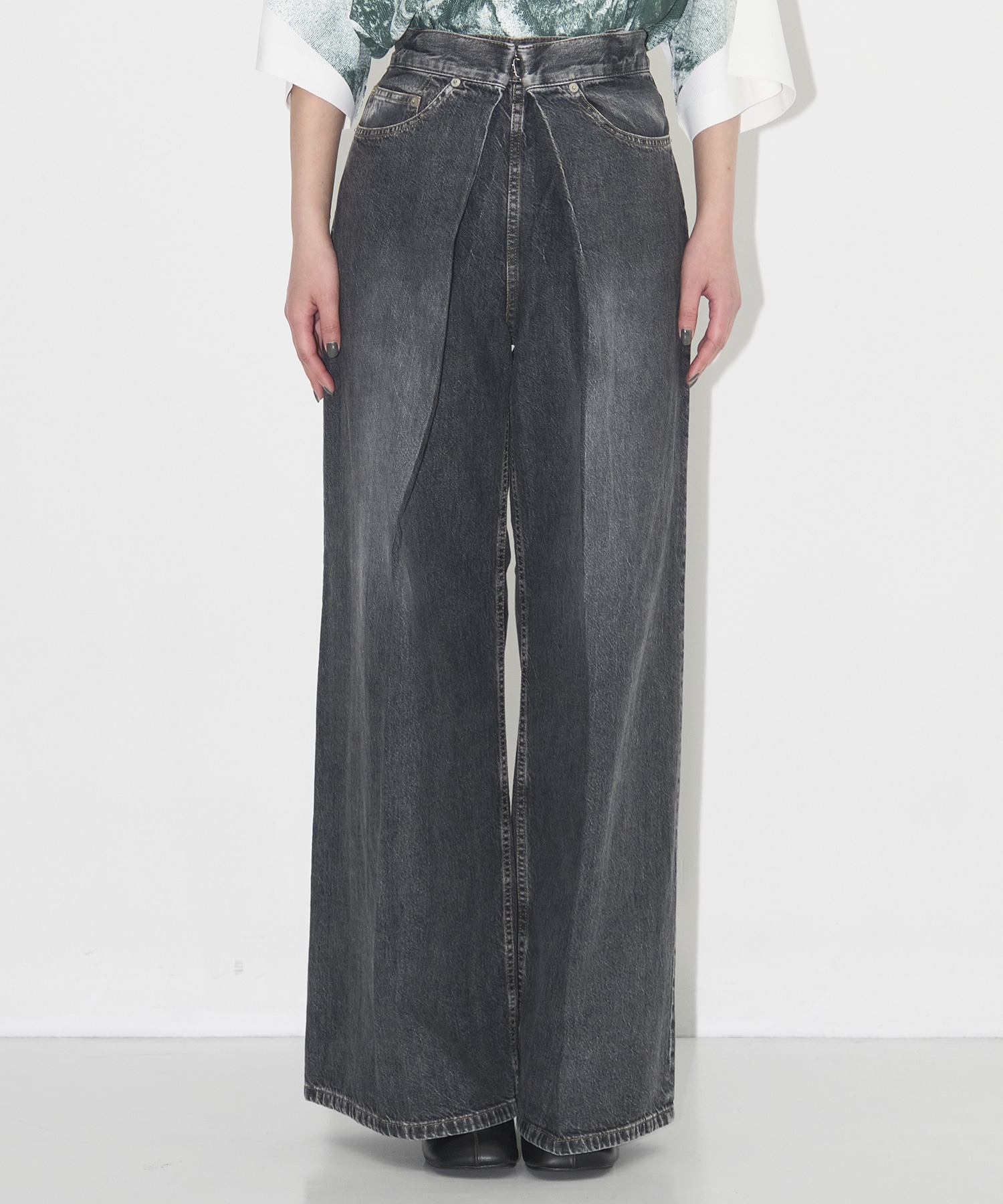WASHED DENIM WIDE PANTS (SHORT LENGTH) JOHN LAWRENCE SULLIVAN