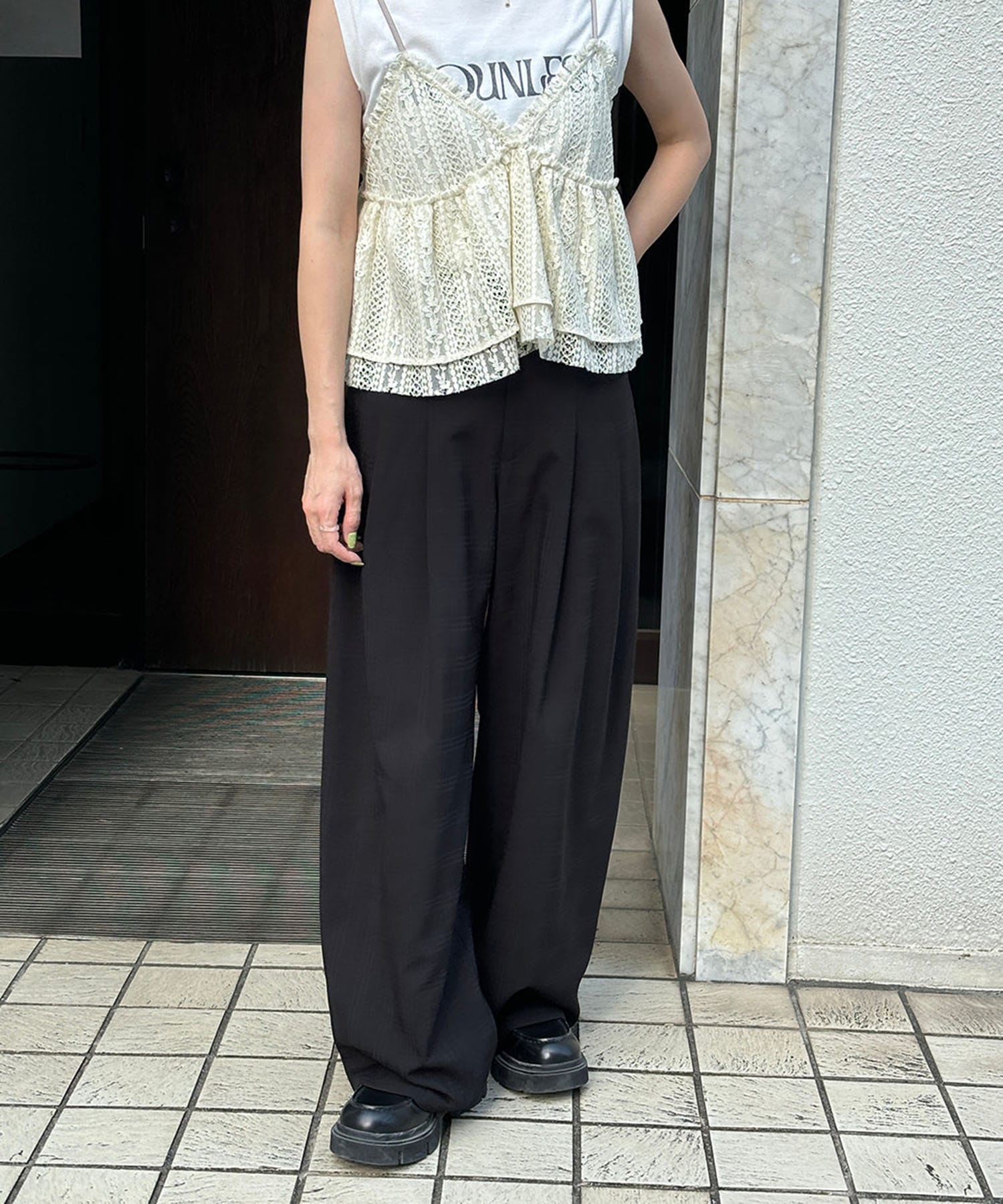 CHECK RELAX WIDE PANTS NOUNLESS