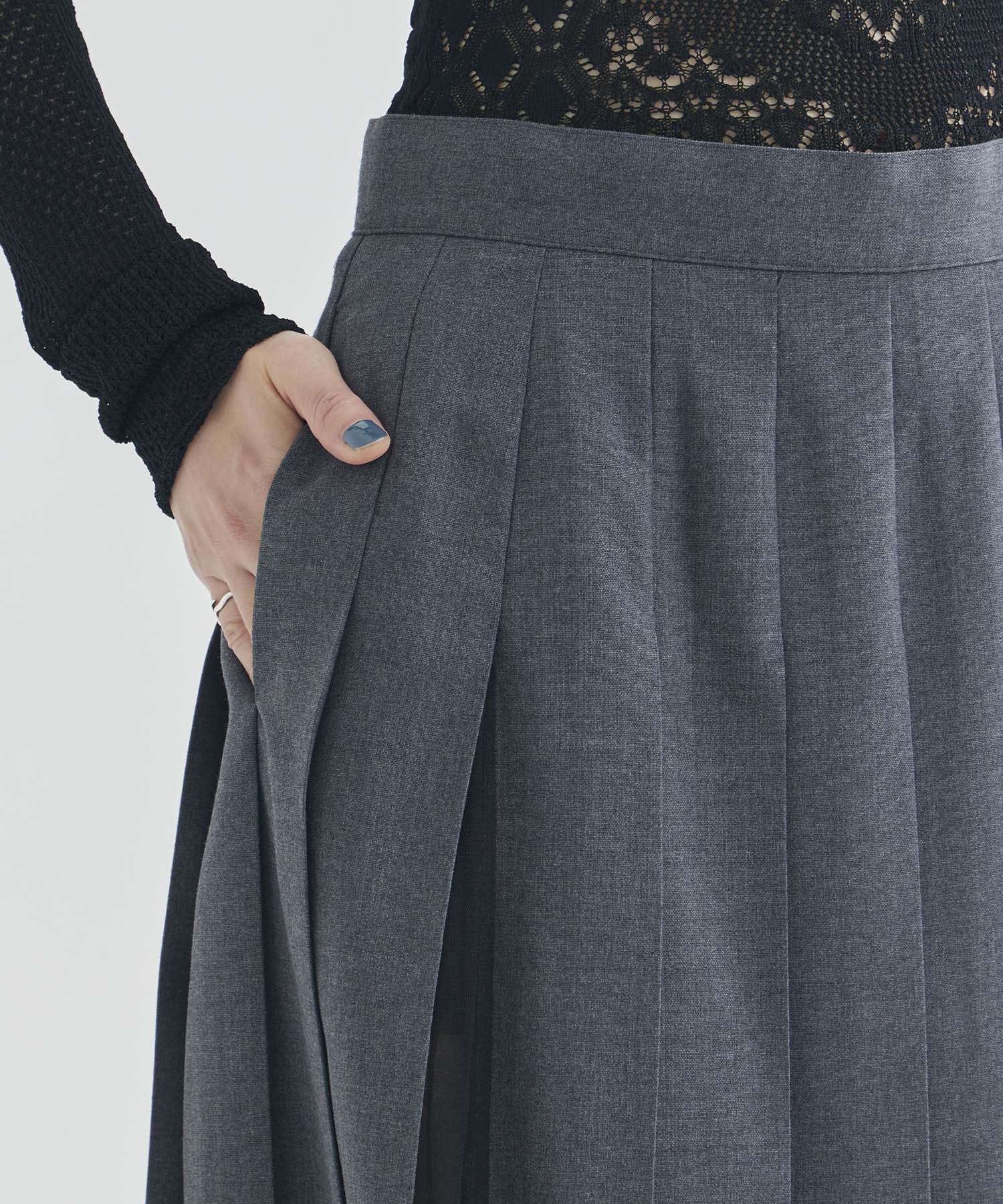 WOOL & TULLE COMBINED PLEATED SKIRT FETICO