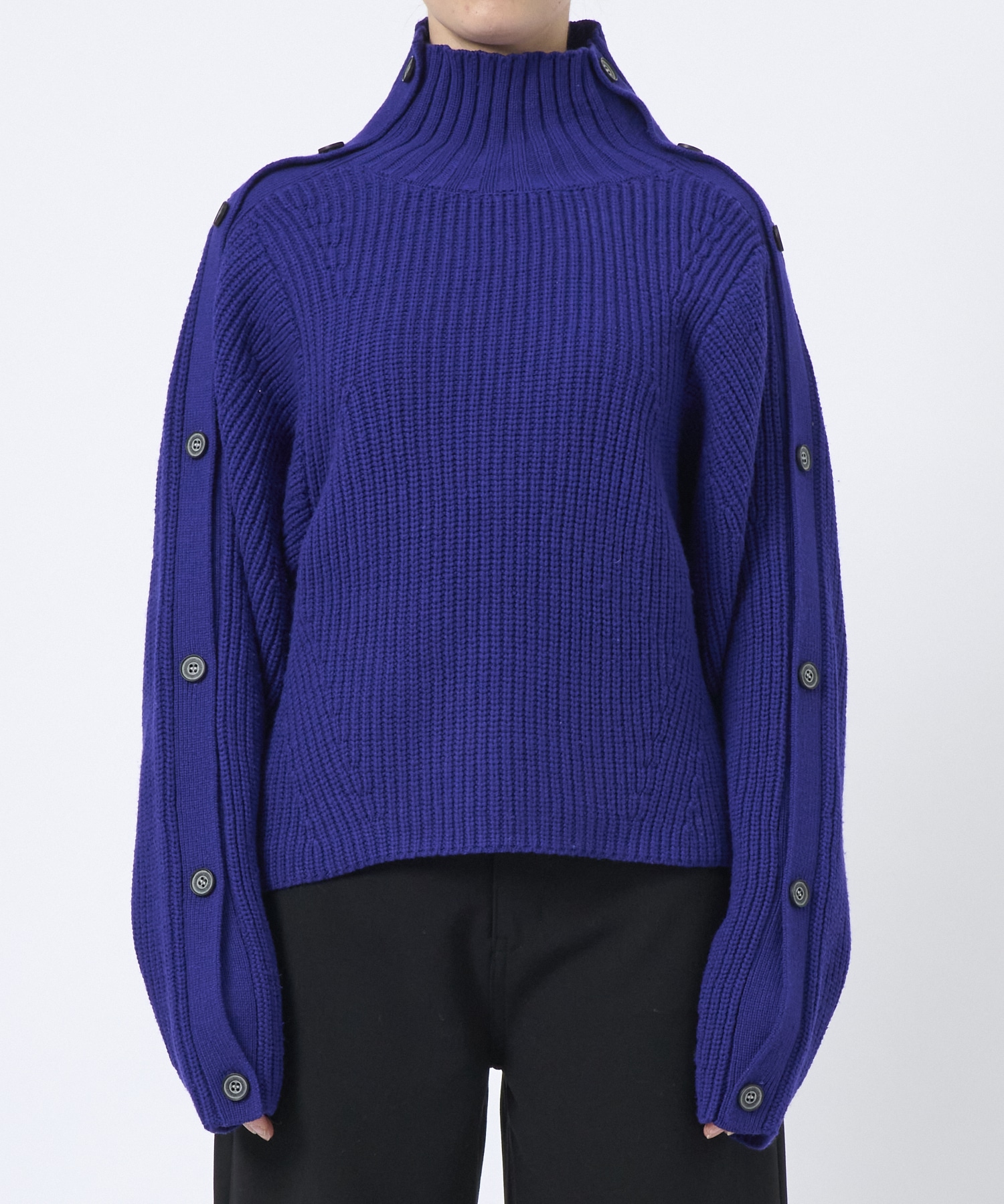 Button Sleeve Wool Knit Top STUDIOUS