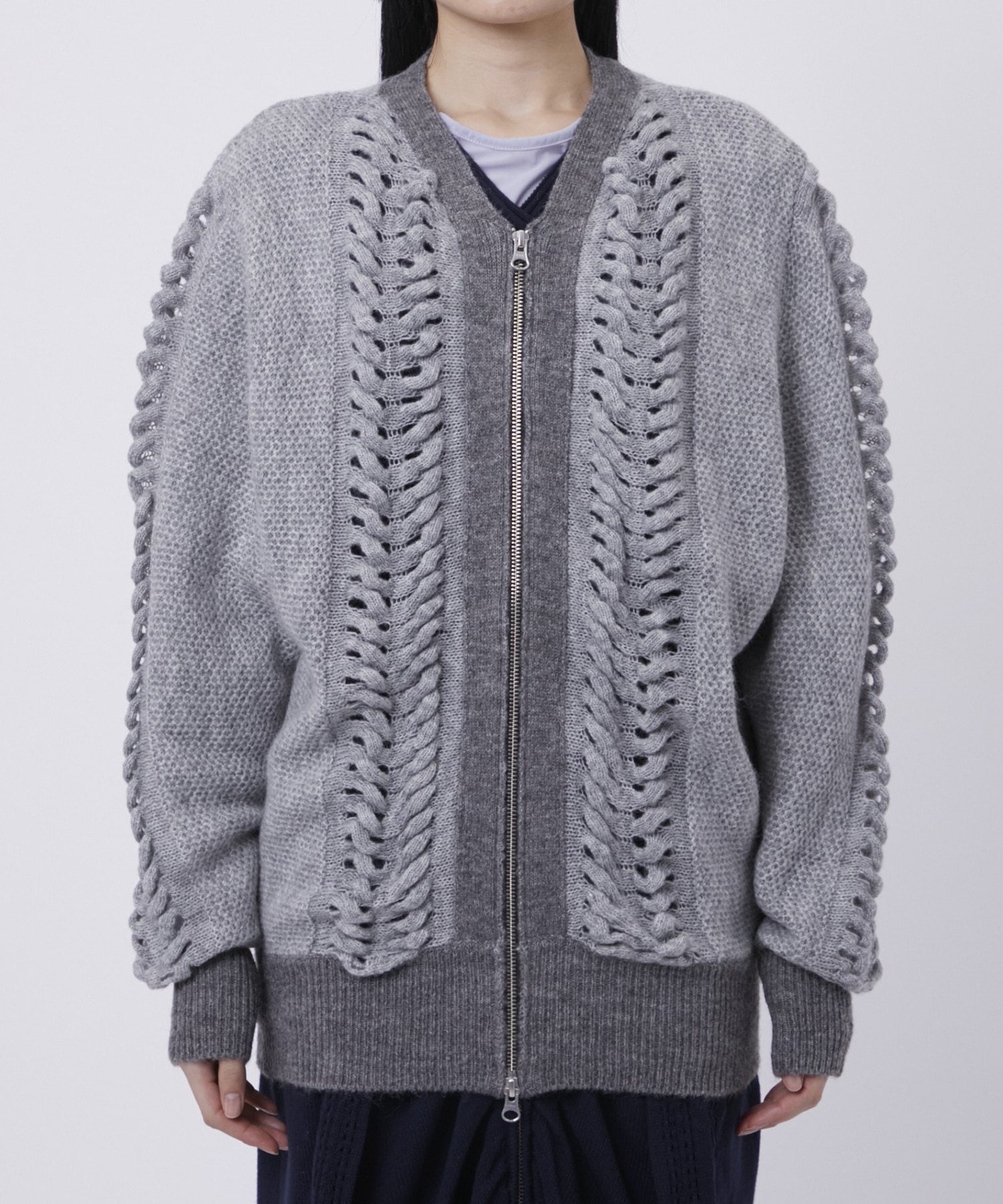 ウールモヘアZIP Knit Cardigan PEIEN