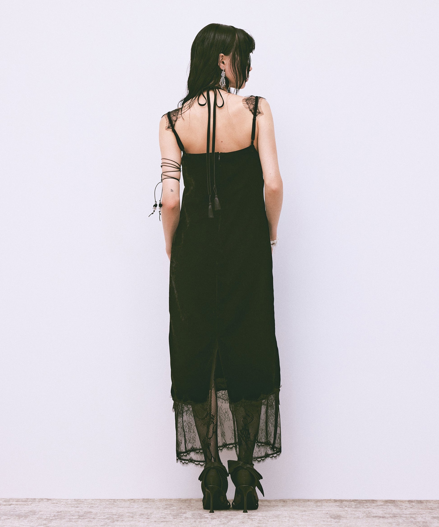 flower lace black velour camisole dress tanakadaisuke