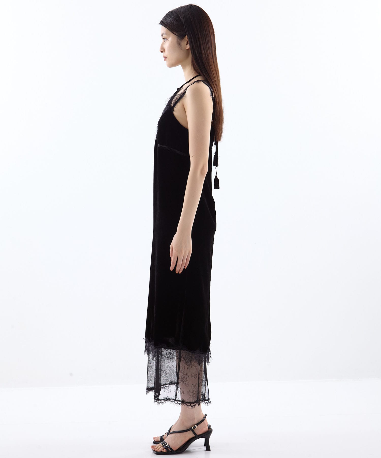flower lace black velour camisole dress tanakadaisuke