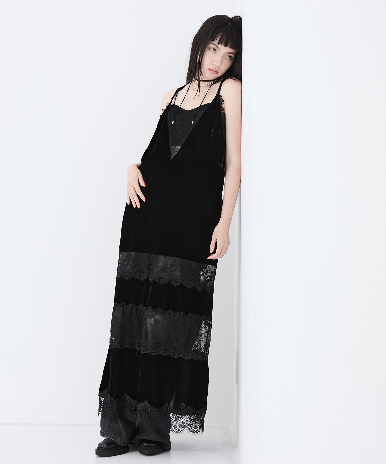 別注black lace velour camisole dress tanakadaisuke