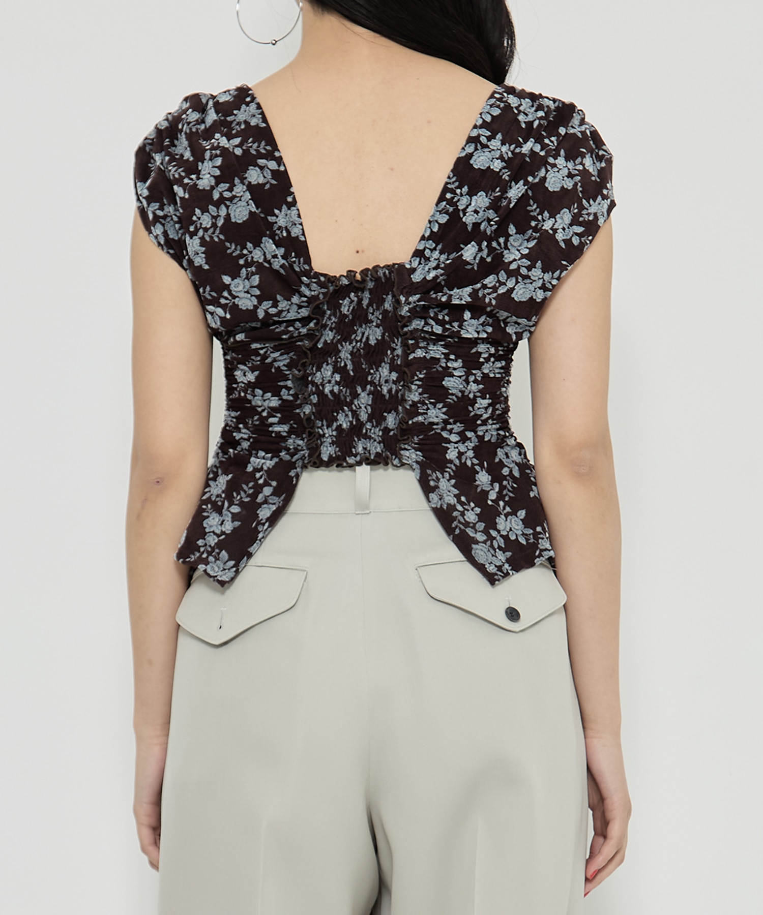 ROSE VELVET TULLE SHIRRING TOP FETICO
