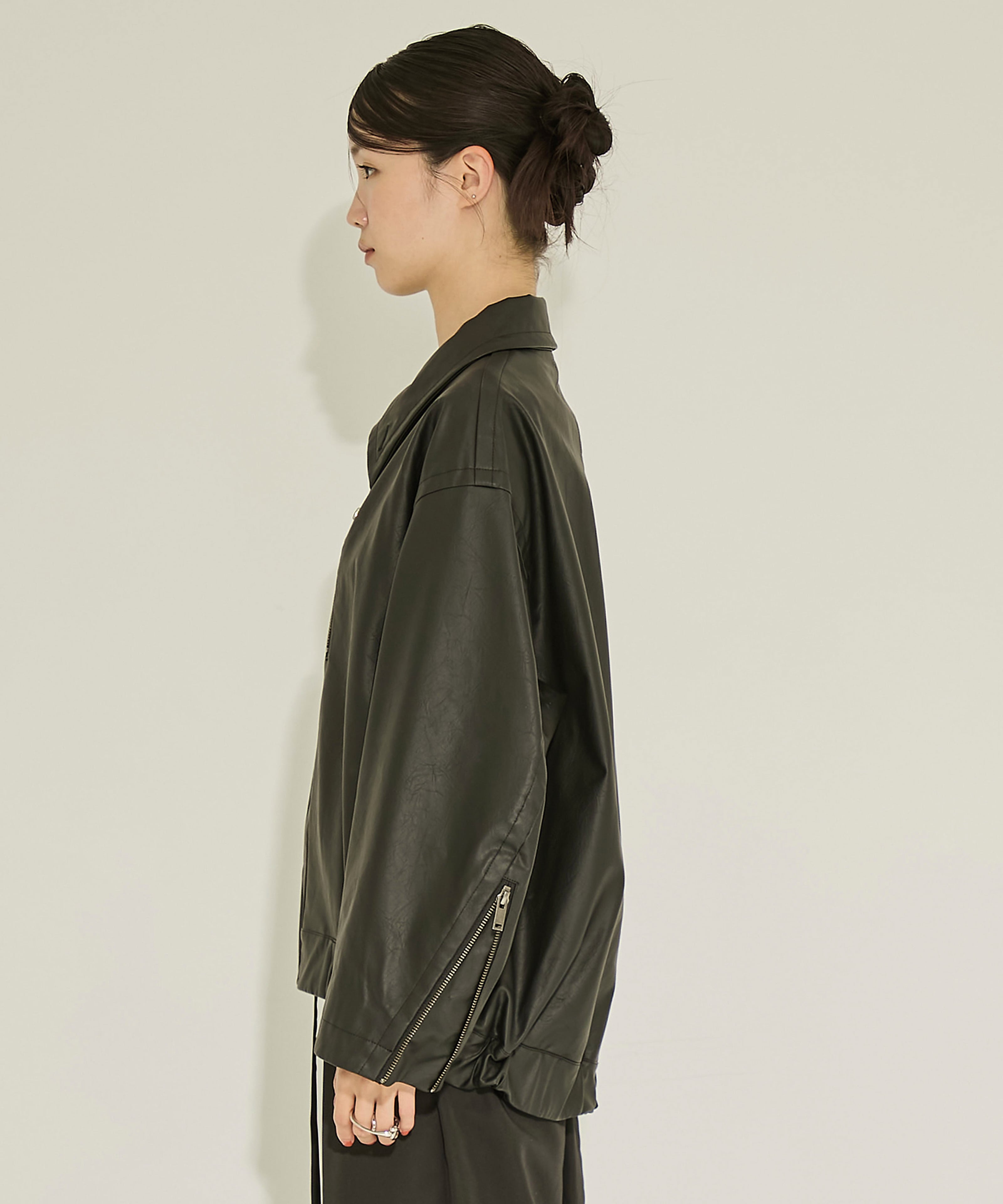 Faux Leather Stand Collar Blouson STUDIOUS