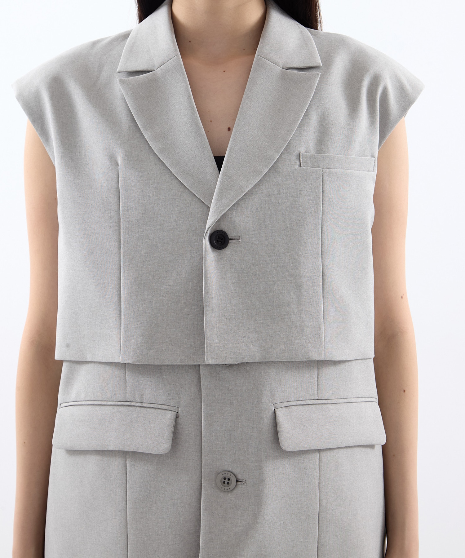 3WAY PIN TUCK LAYERED VEST AMERI