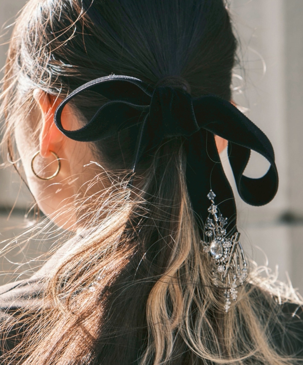 crystal silver tip velvet long ribbon tanakadaisuke