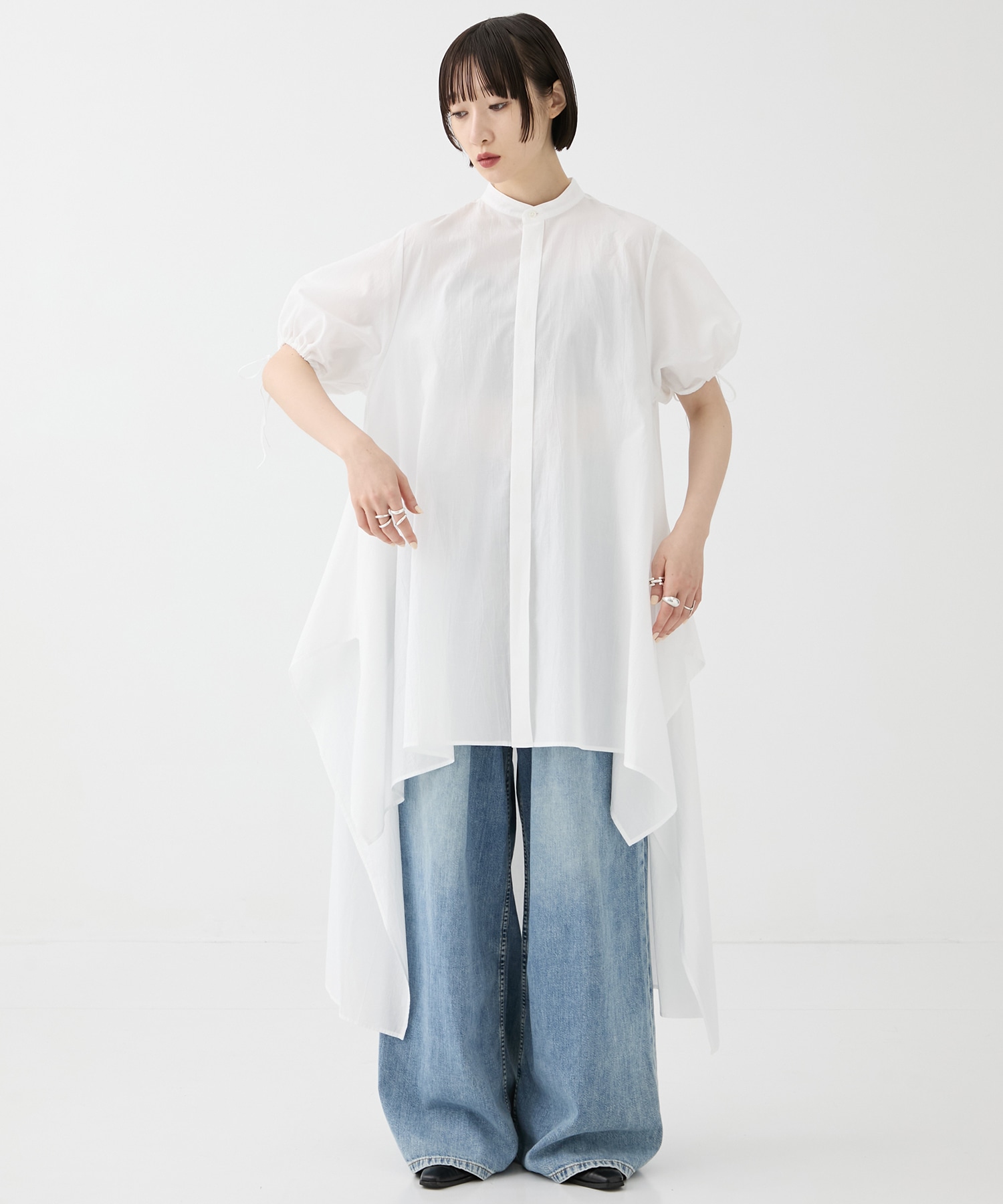 別注 Coボイルサッカーケープスリーブシャツ FEMMENT