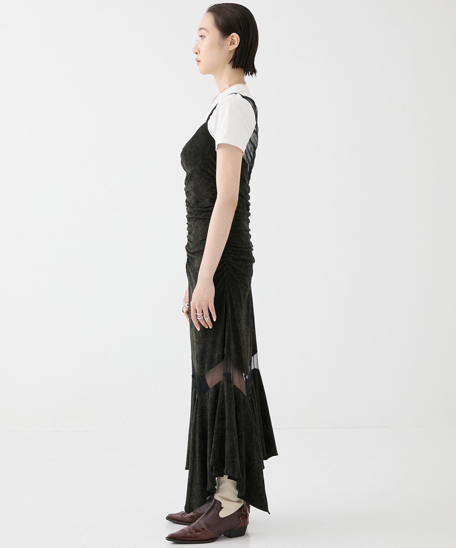 別注 VELOUR SHEER CUT HEM DRESS FETICO