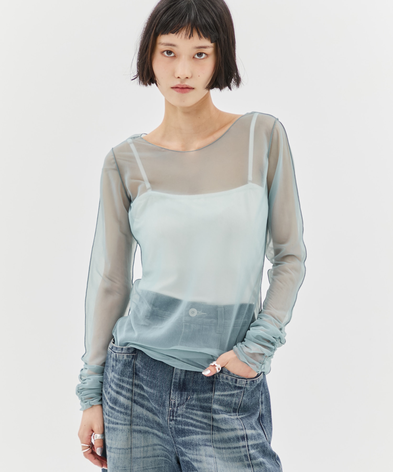 Gathered Sleeve Sheer Top STUDIOUS