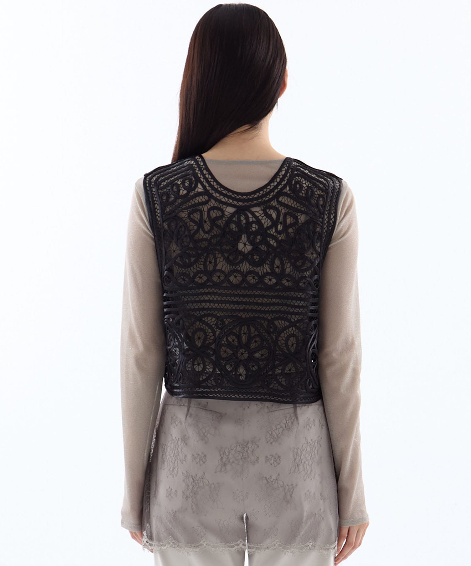 2WAY SATIN BATTEN  LACE VEST AMERI