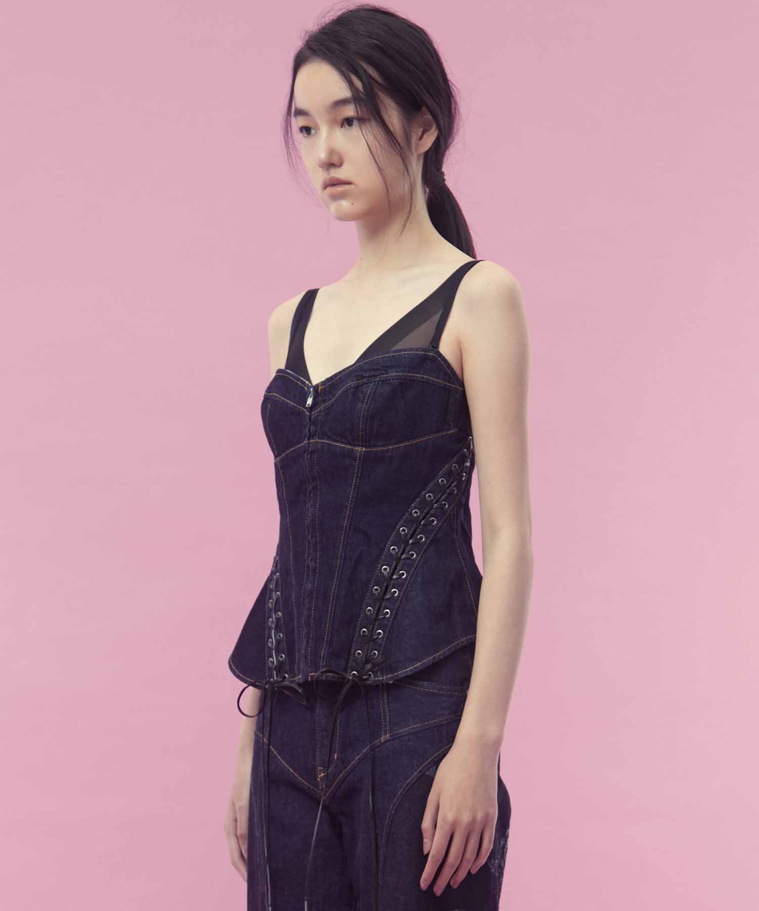 Lace up denim bustier FETICO