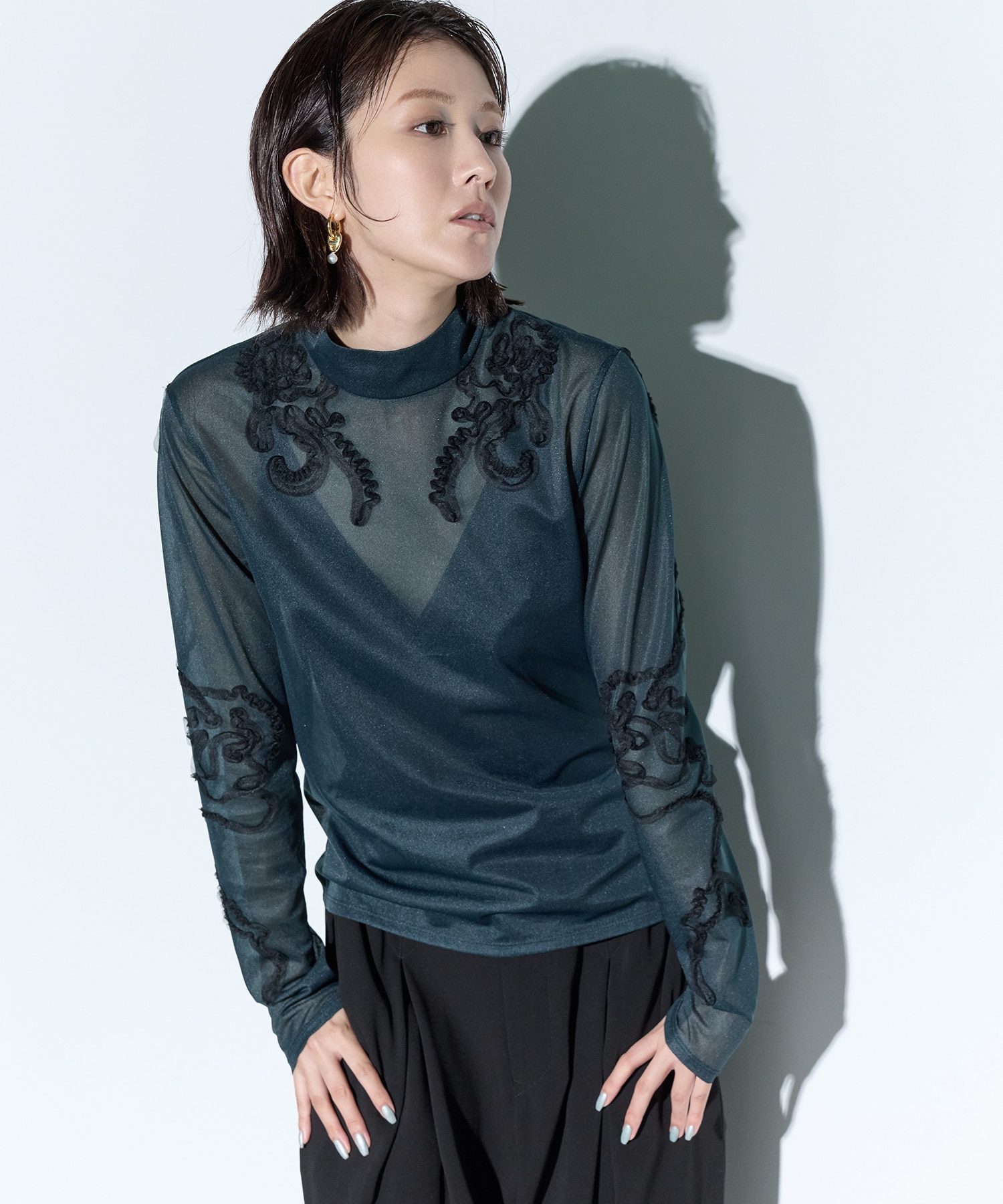 Moon road embroidered sheer top MURRAL