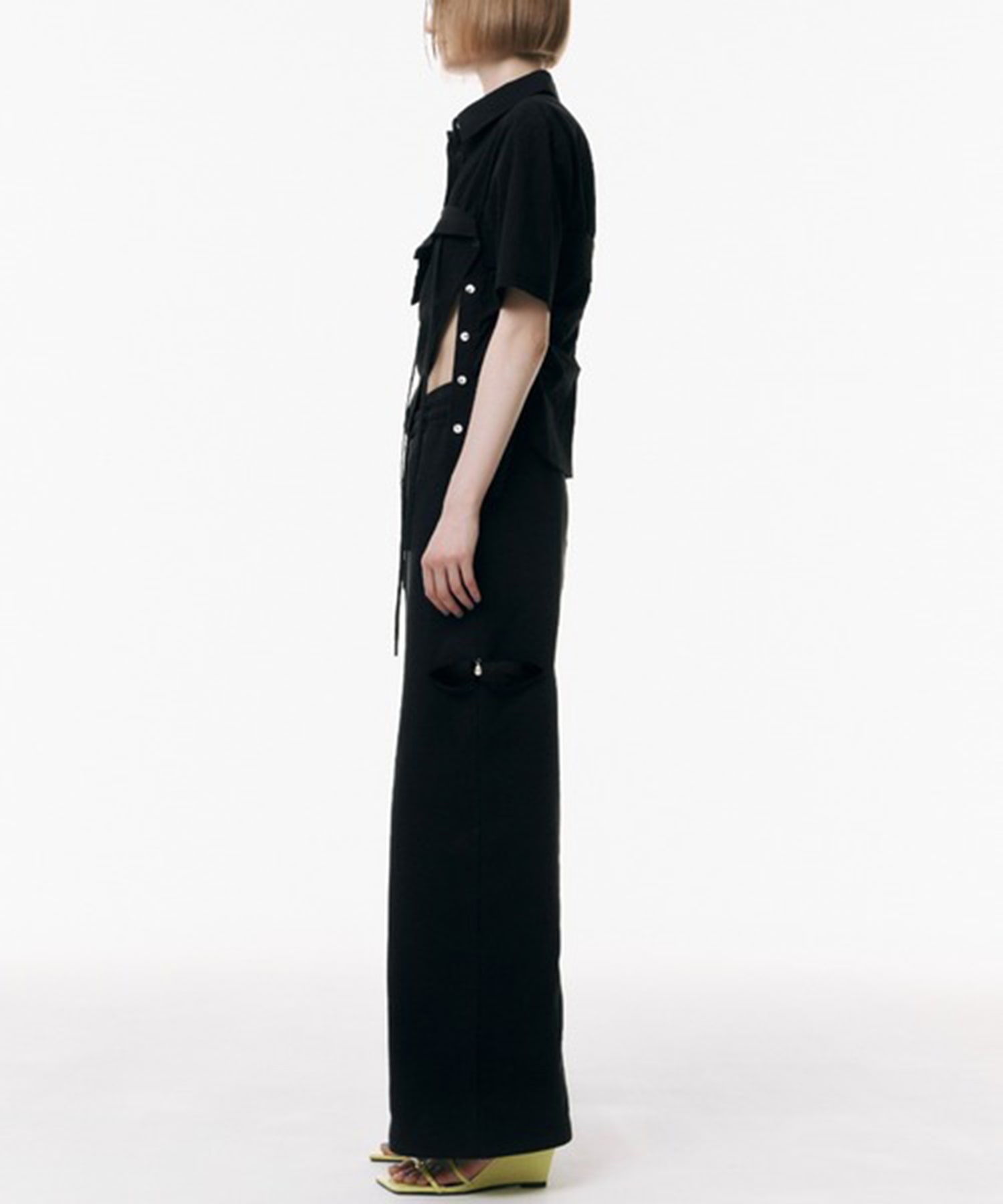 SLIT SWEAT PANTS with PEARL(36 BLACK): JOSEMOON: WOMENS