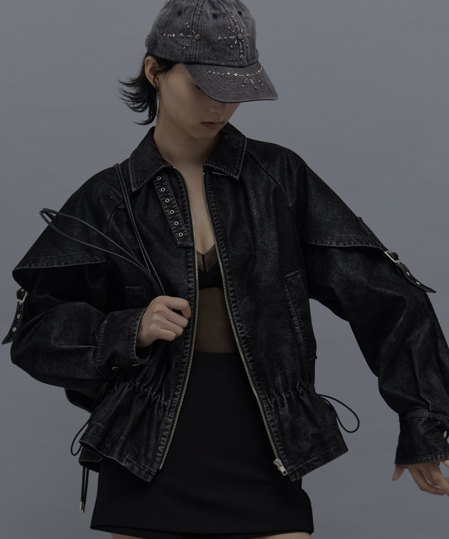 drawstring fade leather blouson tanakadaisuke