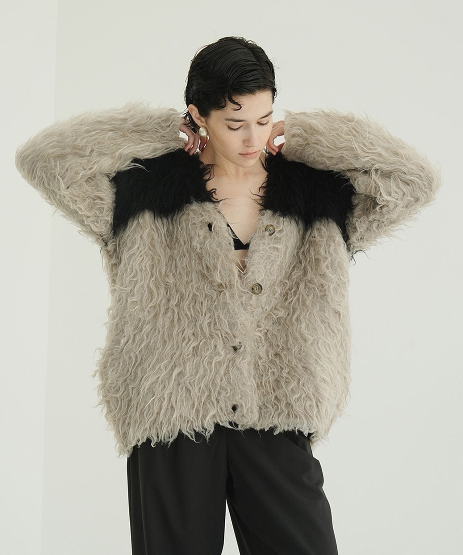 BI COLOR SHAGGY KNIT CARDIGAN CLANE
