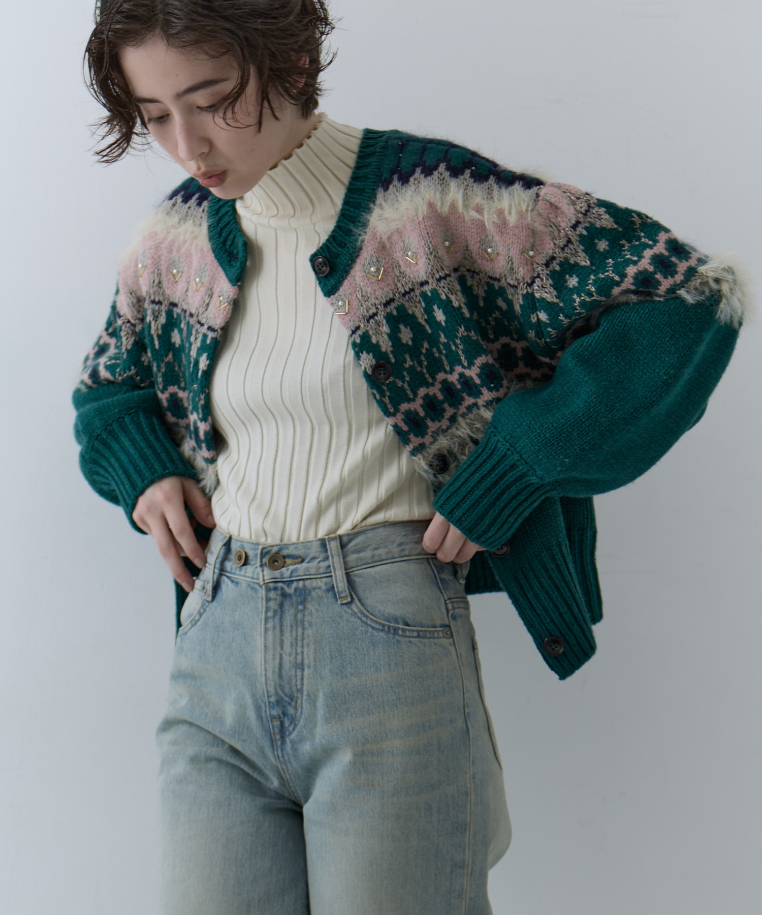 UND 2WAY LADY NORDIC KNIT CARDIGAN AMERI