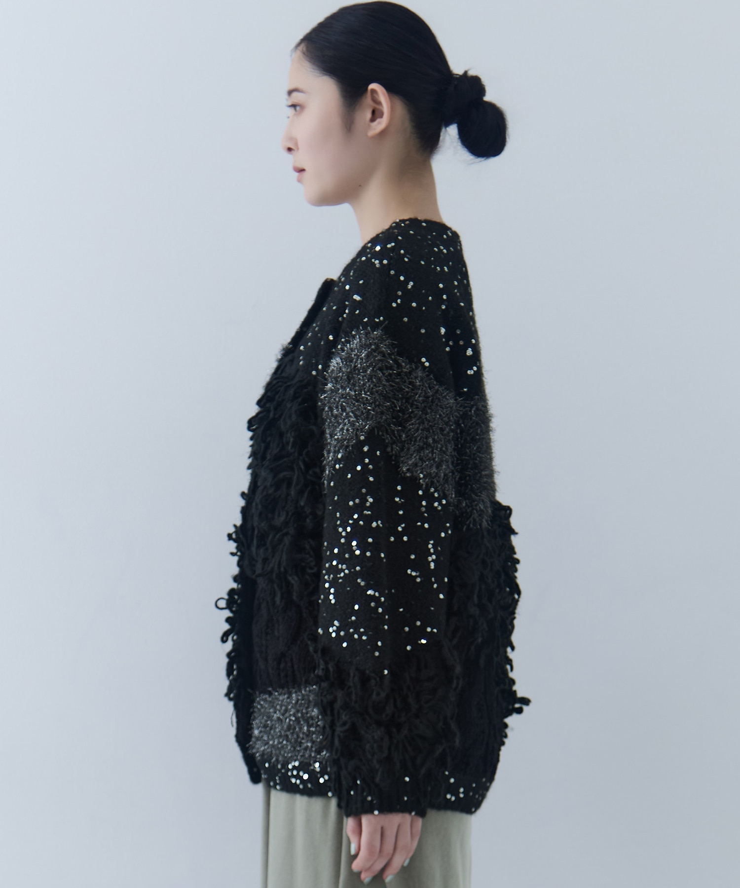 UND MIX YARN PATCHWORK KNIT CARDIGAN AMERI