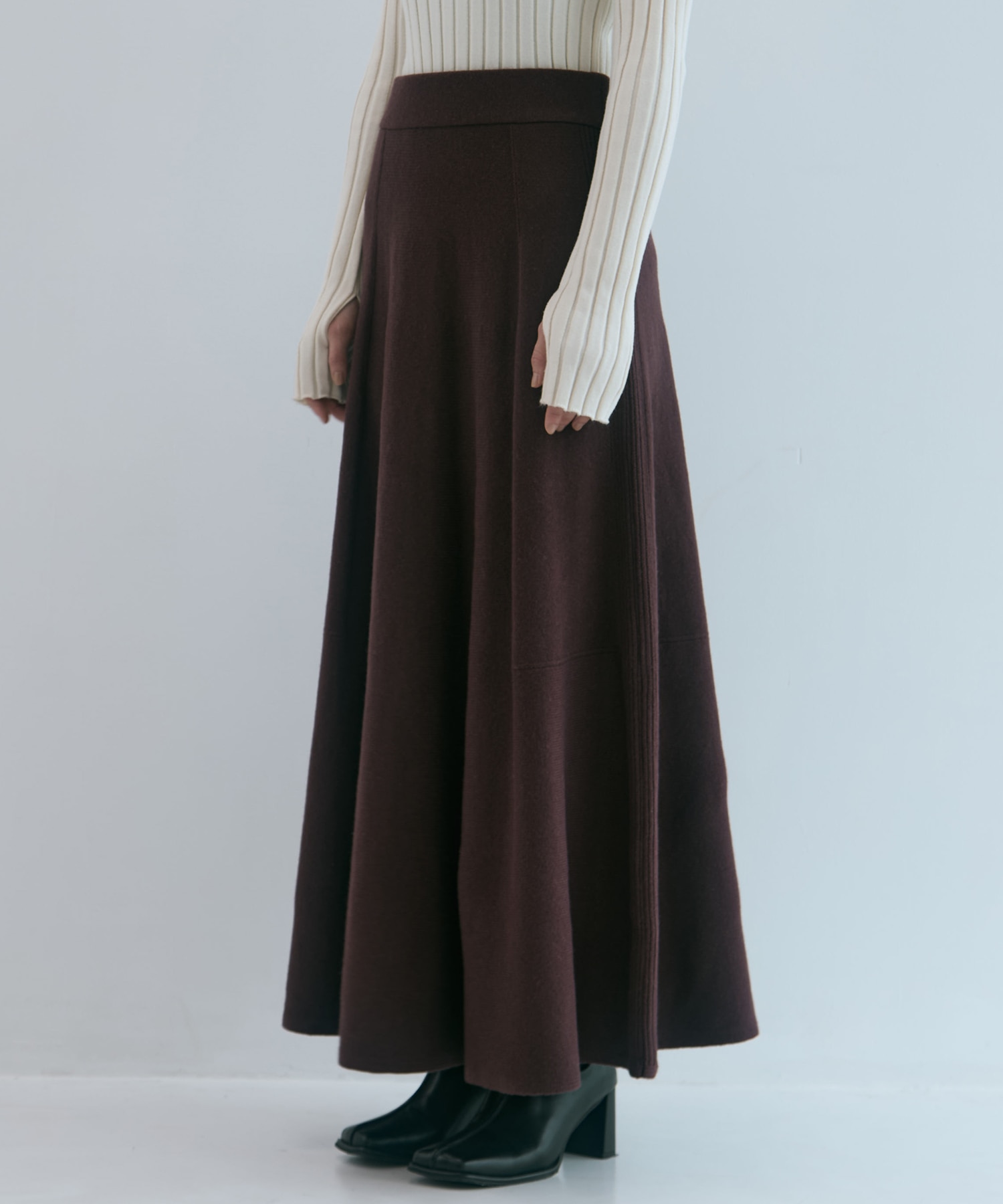 別注 CASHMERE FLARE LONG SKIRT WRAPINKNOT